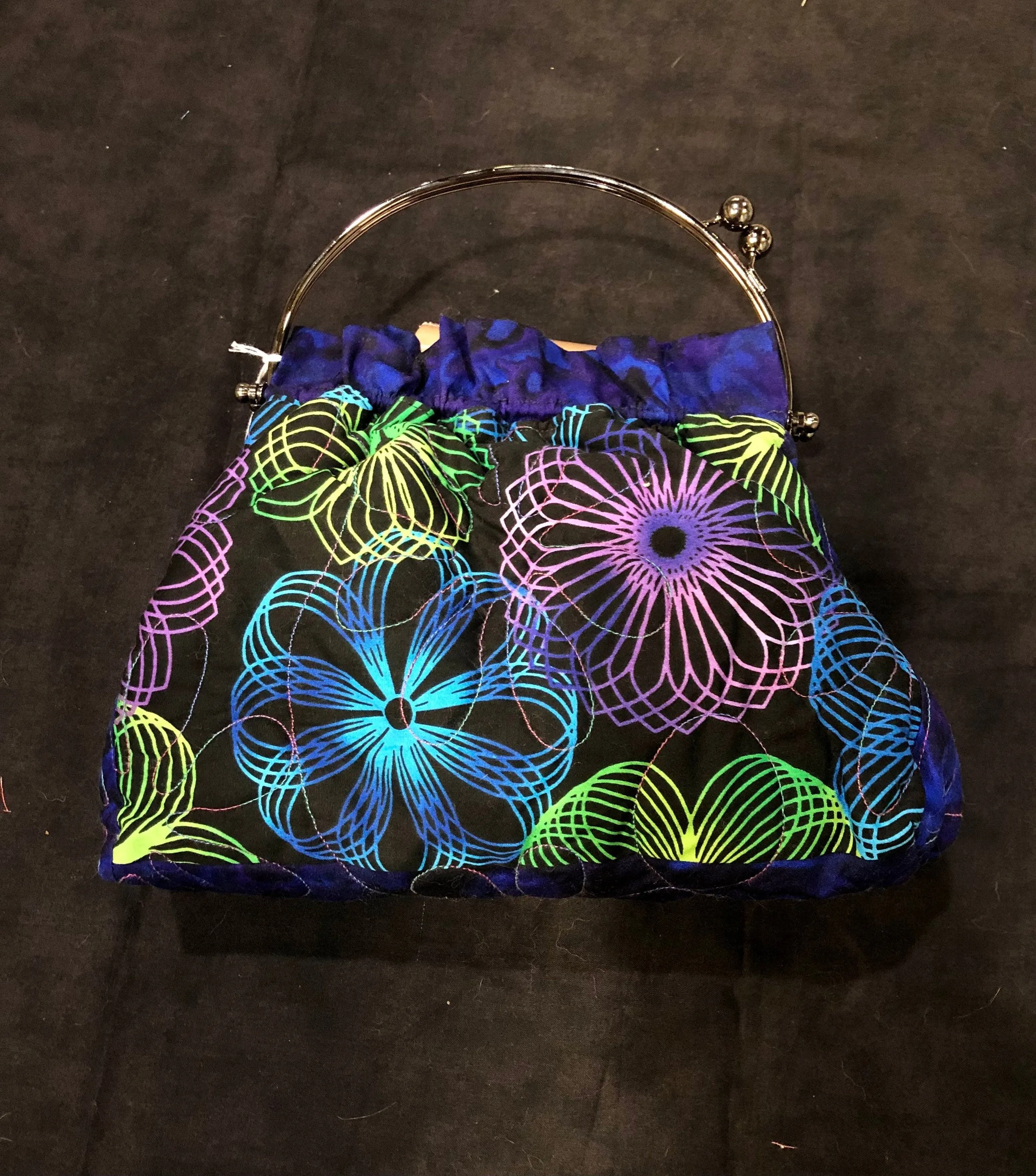 Blue and Purple Floral Handbag, Quilted Flower Purse, Swirled Flowers Quilted Clutch, Quilted Handbag Gift, Blue Purse, Floral Purse Fashion