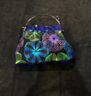 Blue and Purple Floral Handbag, Quilted Flower Purse, Swirled Flowers Quilted Clutch, Quilted Handbag Gift, Blue Purse, Floral Purse Fashion
