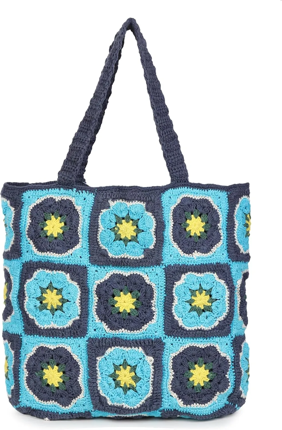 Blue Cotton Handbag Flower Embroidered in a Geometric pattern Handcrafted and Sustainable | Perfect for Everyday Use | Birthday Gift for Women