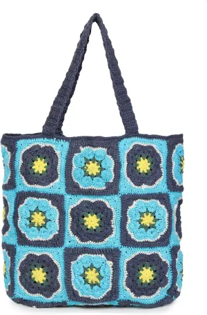 Blue Cotton Handbag Flower Embroidered in a Geometric pattern Handcrafted and Sustainable | Perfect for Everyday Use | Birthday Gift for Women