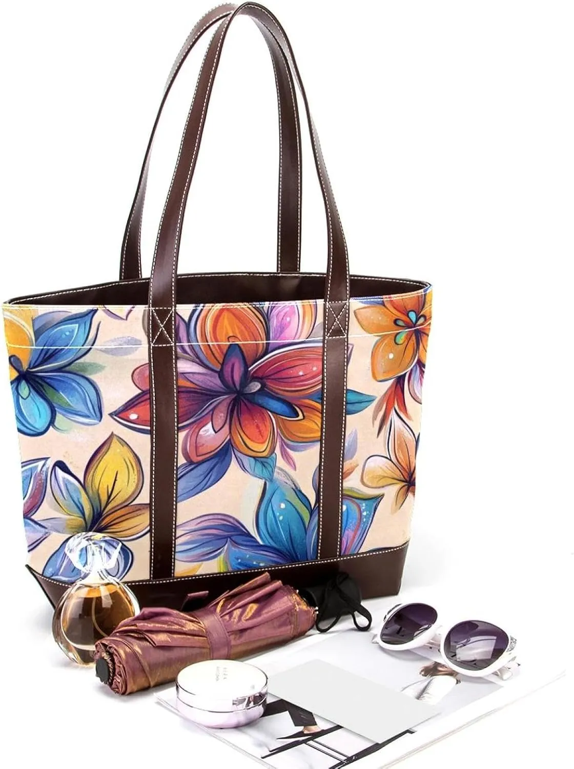 Boho Floral-12 Shoulder Purses for Women Large Soft Washed Leather Purses and Durable Handbags