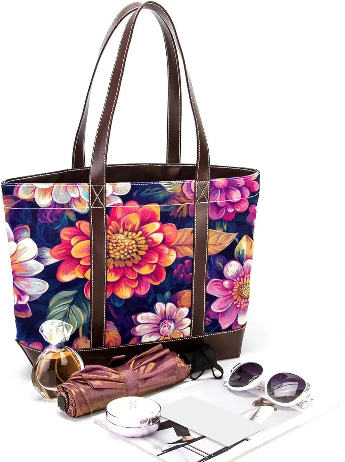 Boho Floral-12 Shoulder Purses for Women Large Soft Washed Leather Purses and Durable Handbags