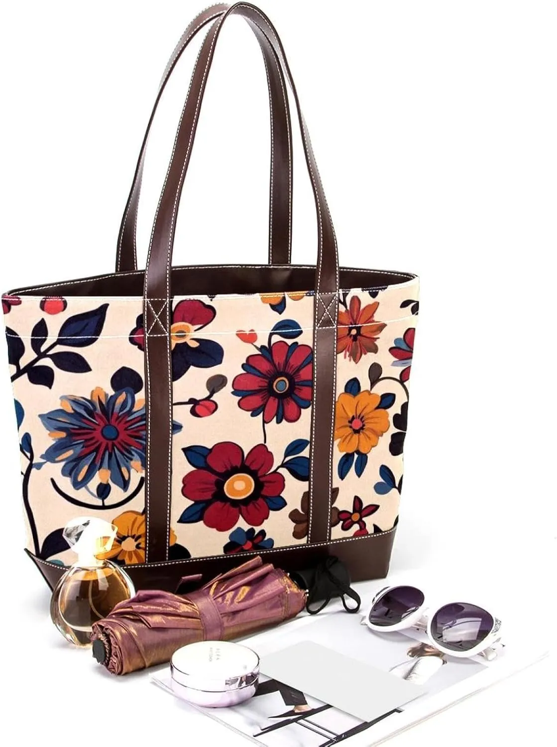 Boho Floral-12 Shoulder Purses for Women Large Soft Washed Leather Purses and Durable Handbags