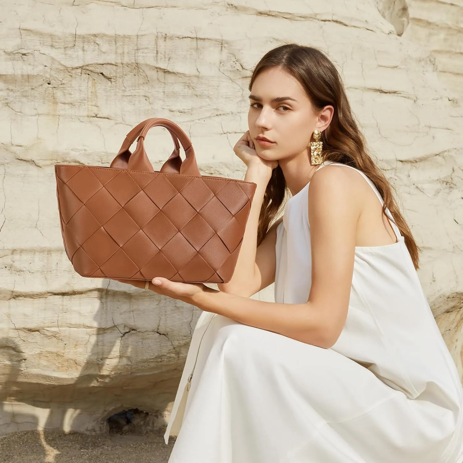 BOSTANTEN Woven Tote Bag for Women Top Handle Purses and Handbags Shoulder Crossbody Purse With Zipper