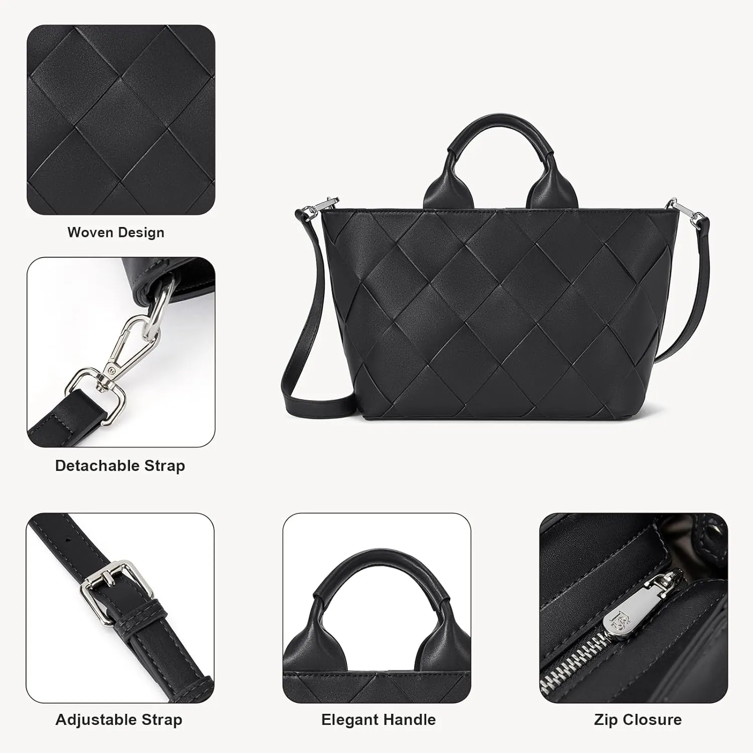 BOSTANTEN Woven Tote Bag for Women Top Handle Purses and Handbags Shoulder Crossbody Purse With Zipper