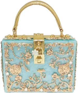 Boutique De FGG Acrylic & Flower Designer Shoulder Bags for Women Crossbody Bag Rhinestones Box Tote Evening Handbags,Small