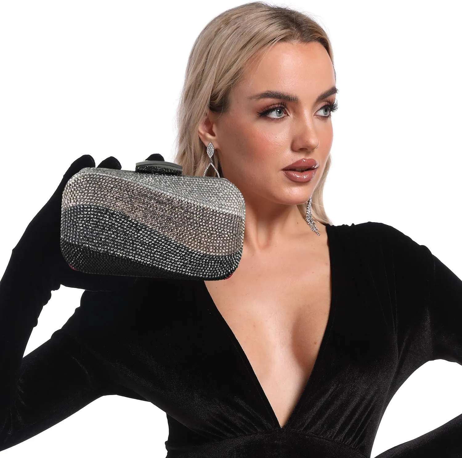 Boutique De FGG Sea Wave Luxury Crystal Clutch Evening Bags for Women Colorful Rhinestone Wedding Handbags and Purses