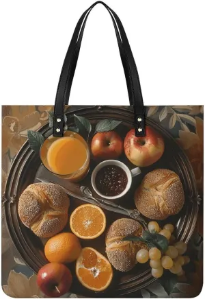 Breakfast Tray Pattern Tote Bag Durable Water-Resistant Handbags Lightweight Tote for Travel Work Book