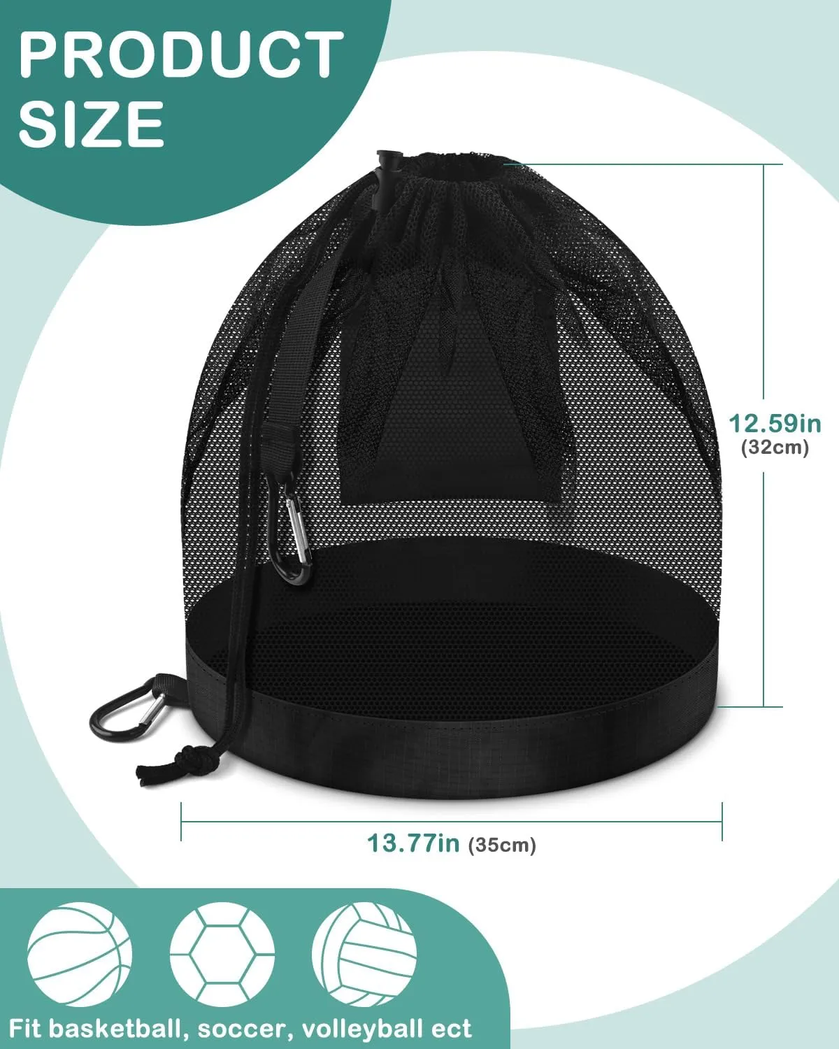 BROTOU Single Ball Bag with Double Hook, Balls Storage Bags with Zipper Pocket, Drawstring Sling Backpack for Soccer Basketball Football Volleyball Rugby