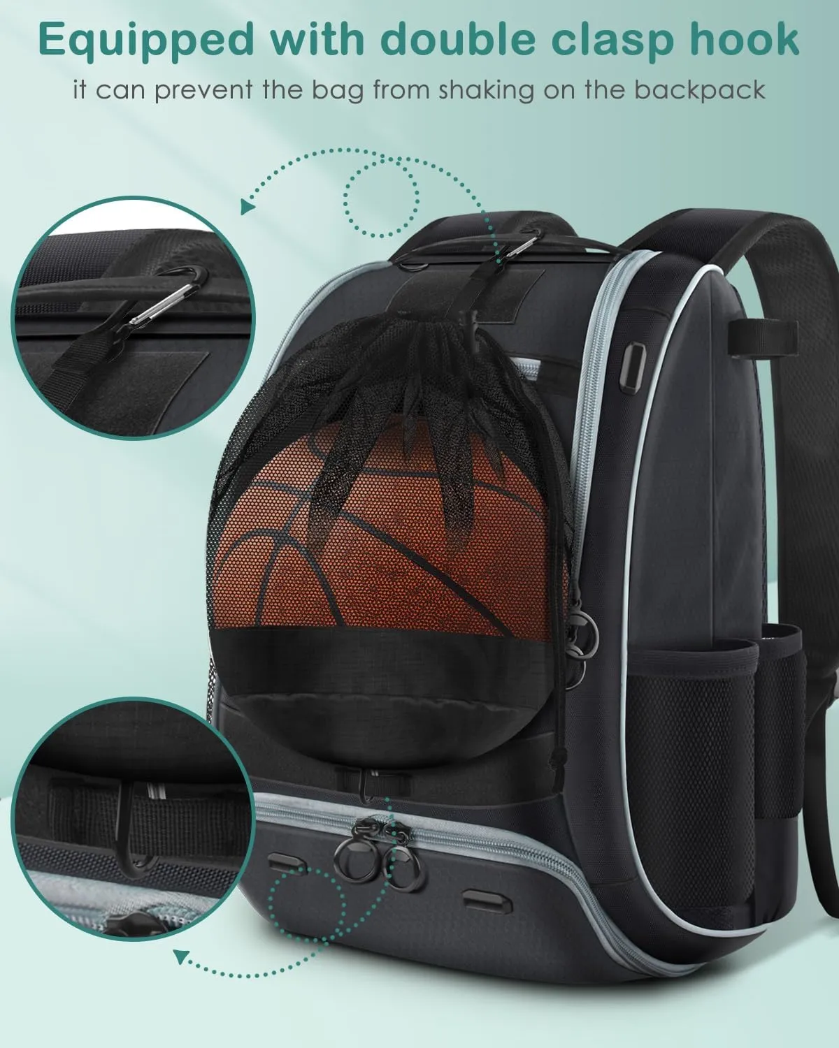 BROTOU Single Ball Bag with Double Hook, Balls Storage Bags with Zipper Pocket, Drawstring Sling Backpack for Soccer Basketball Football Volleyball Rugby