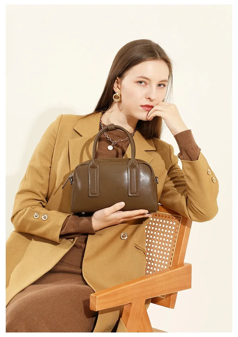 Burminsa Vintage Genuine Leather Pillow Small Shoulder Bags For Women 2025 Luxury Designer Crossbody Purses Tote Ladies Handbags