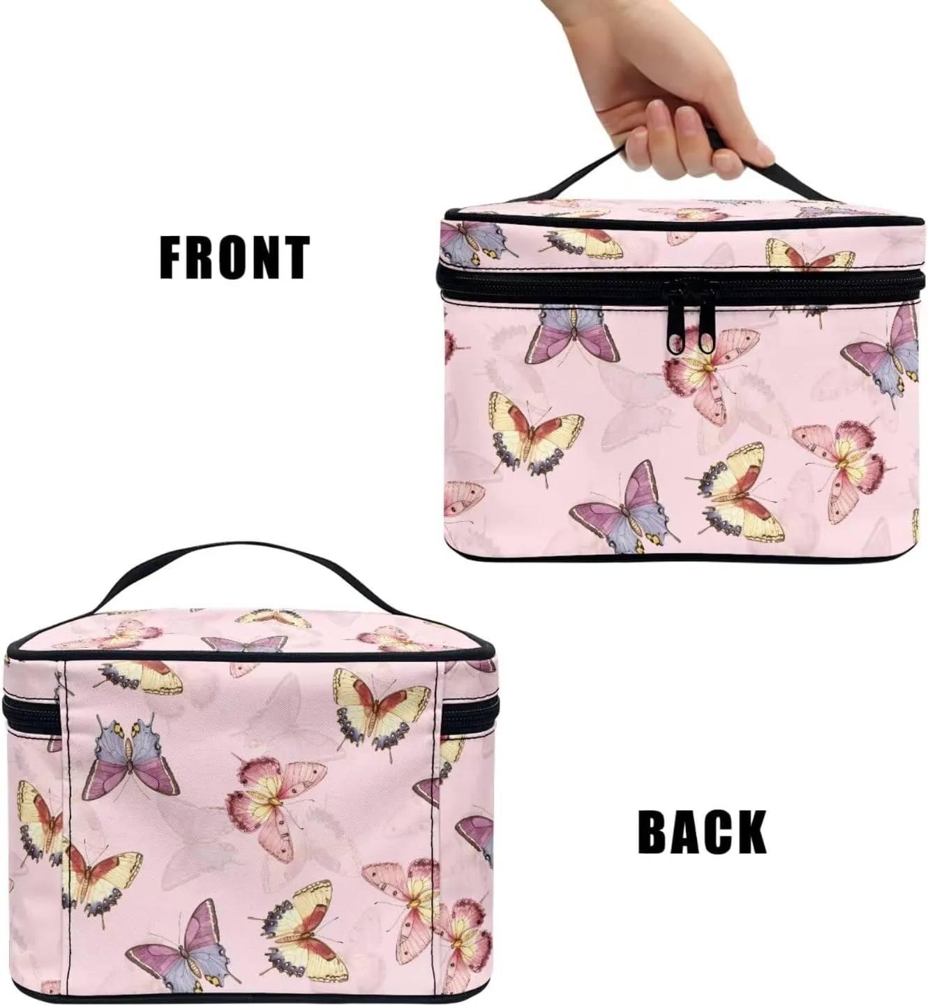 Butterfly Makeup Organizer Case Toiletry Bag for Women, Colorful Butterflies Travel Cosmetic Bag for Toiletries Essential, Pink