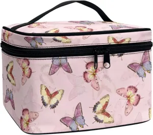 Butterfly Makeup Organizer Case Toiletry Bag for Women, Colorful Butterflies Travel Cosmetic Bag for Toiletries Essential, Pink