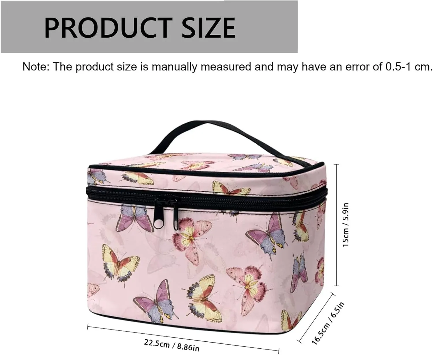 Butterfly Makeup Organizer Case Toiletry Bag for Women, Colorful Butterflies Travel Cosmetic Bag for Toiletries Essential, Pink
