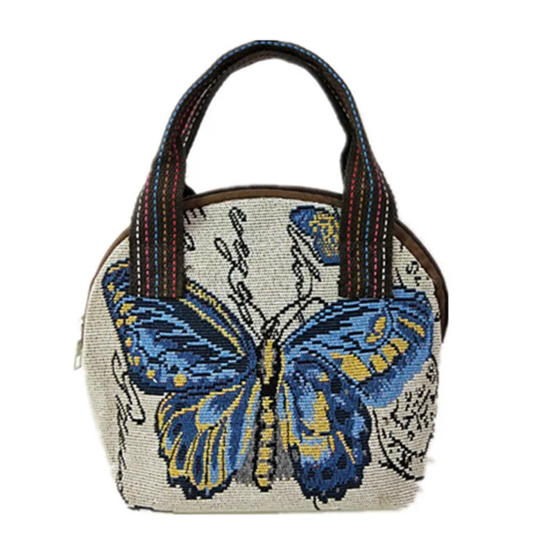 Canvas Embroidered Shell Shape Mobile Change Grocery Handbags