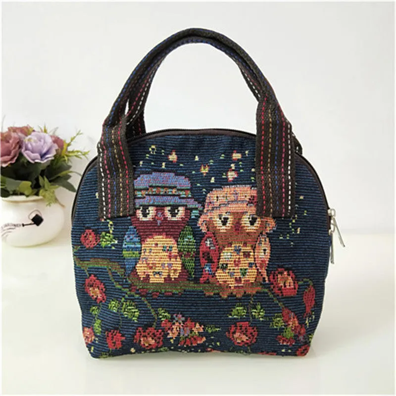 Canvas Embroidered Shell Shape Mobile Change Grocery Handbags
