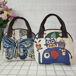 Canvas Embroidered Shell Shape Mobile Change Grocery Handbags