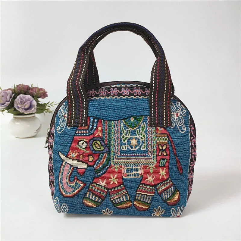 Canvas Embroidered Shell Shape Mobile Change Grocery Handbags