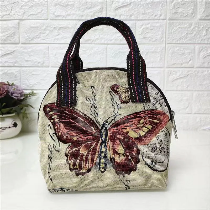 Canvas Embroidered Shell Shape Mobile Change Grocery Handbags