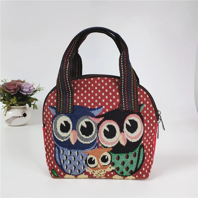 Canvas Embroidered Shell Shape Mobile Change Grocery Handbags