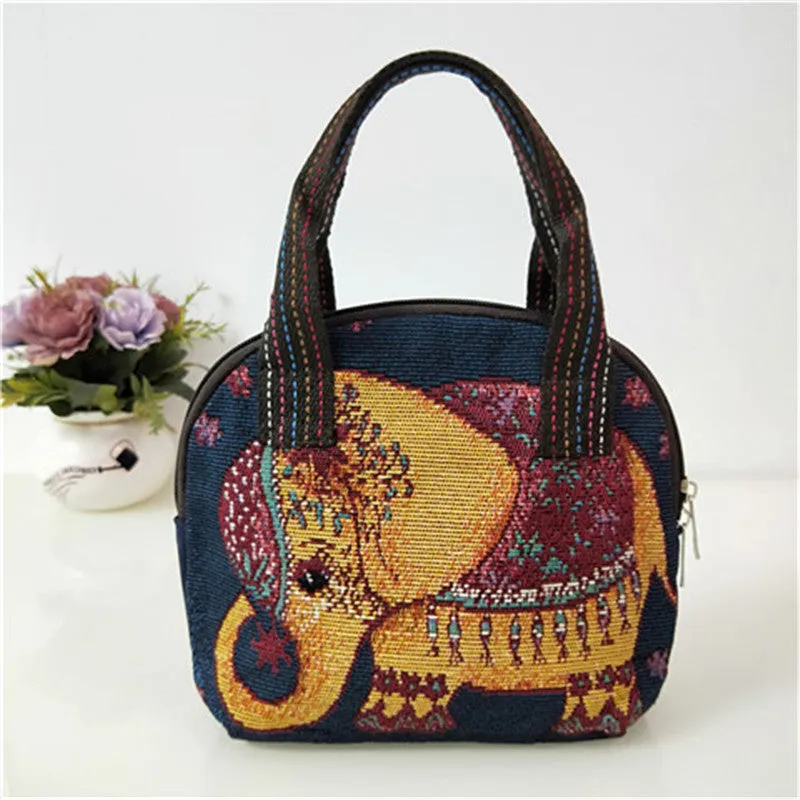 Canvas Embroidered Shell Shape Mobile Change Grocery Handbags