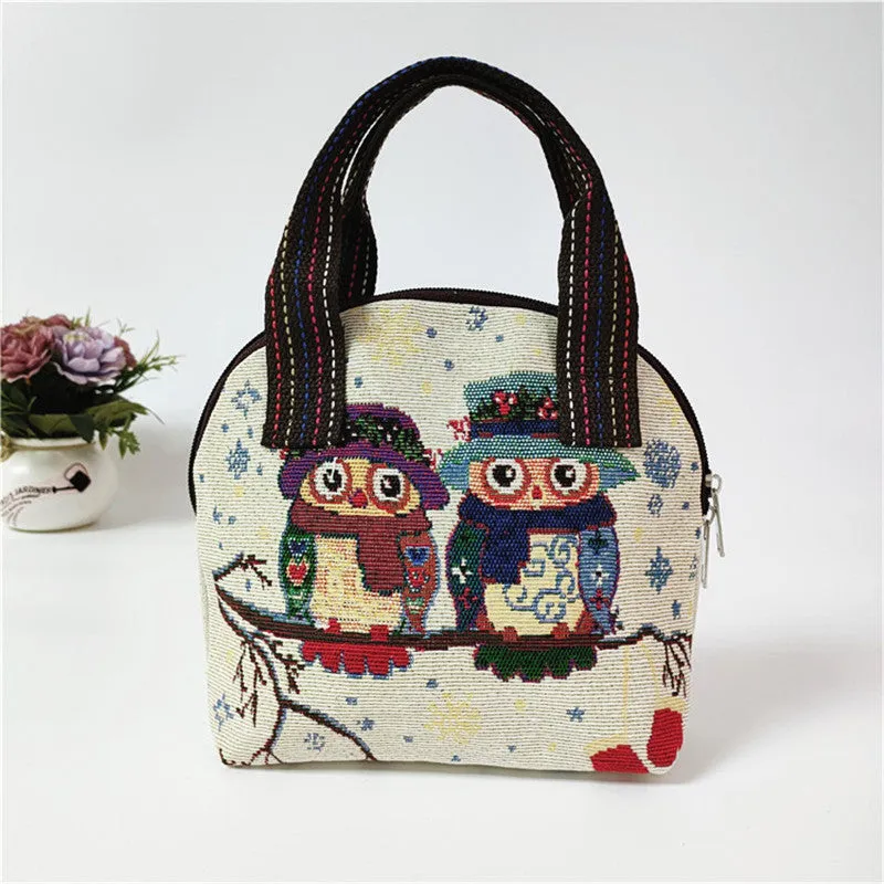 Canvas Embroidered Shell Shape Mobile Change Grocery Handbags