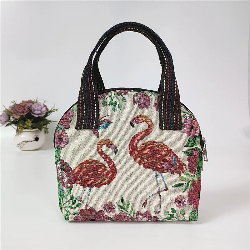 Canvas Embroidered Shell Shape Mobile Change Grocery Handbags