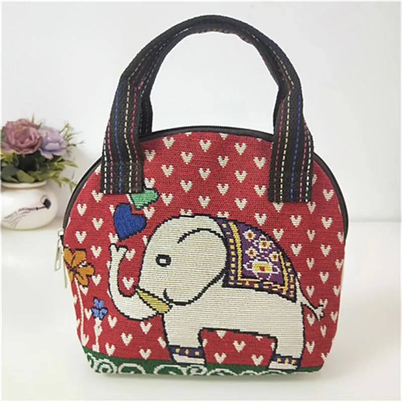 Canvas Embroidered Shell Shape Mobile Change Grocery Handbags