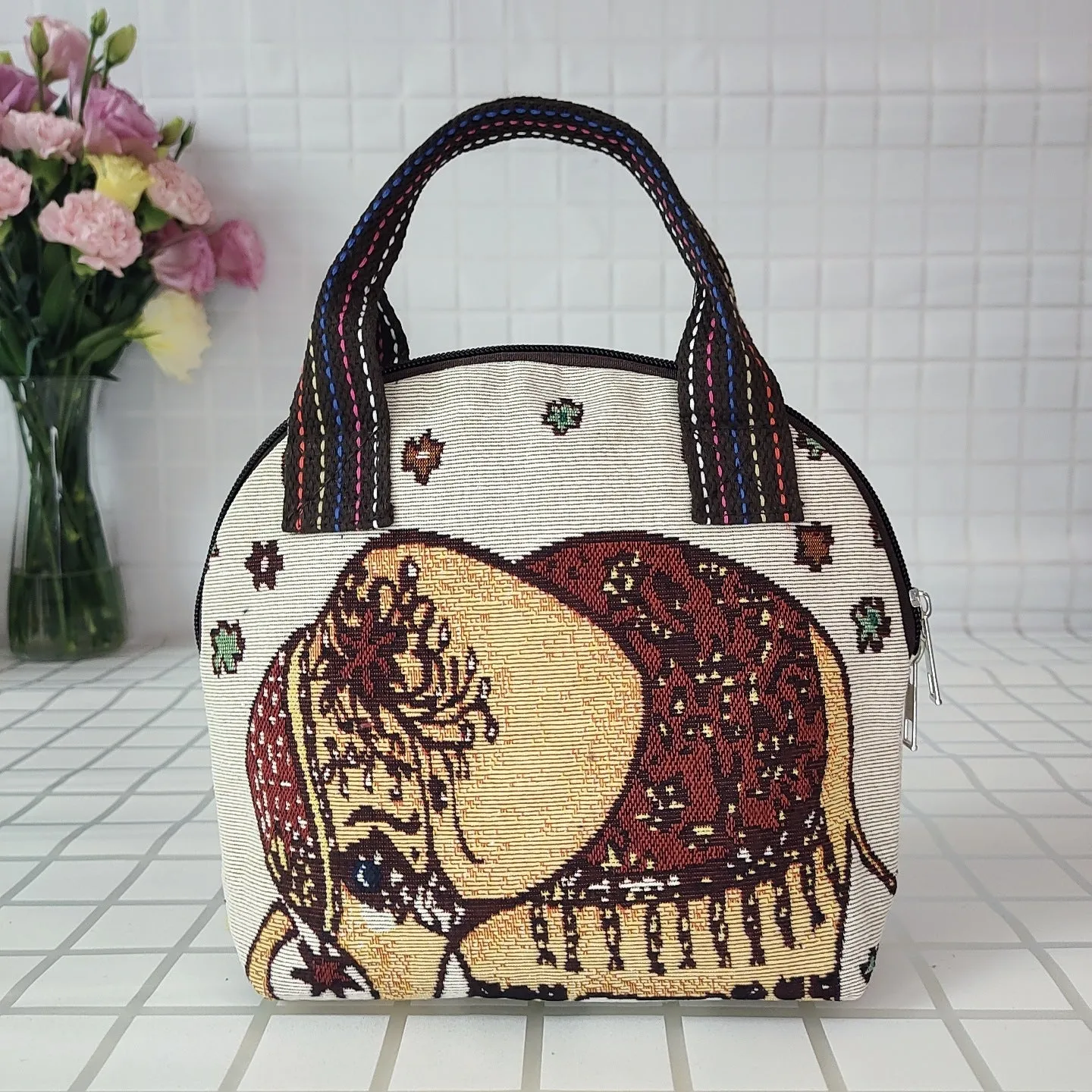 Canvas Embroidered Shell Shape Mobile Change Grocery Handbags