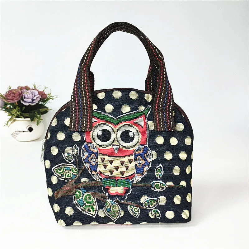Canvas Embroidered Shell Shape Mobile Change Grocery Handbags