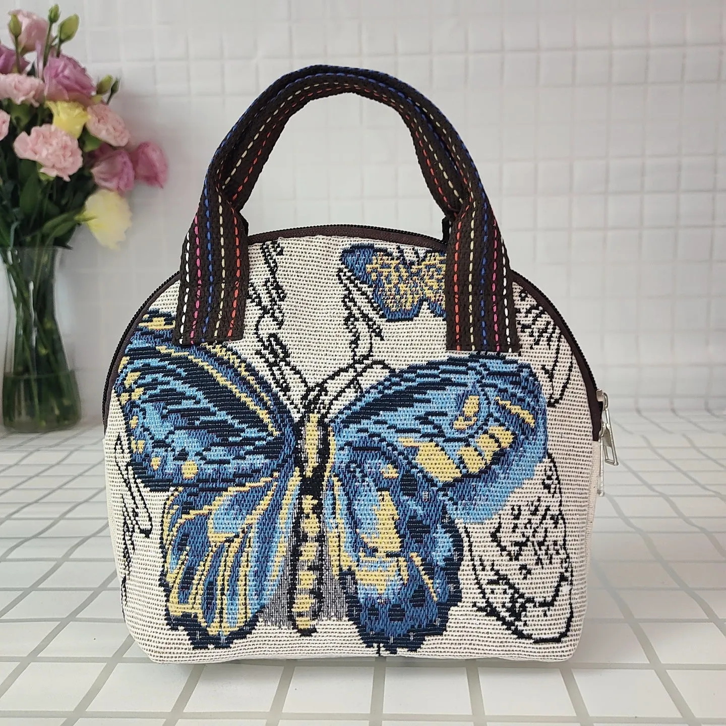 Canvas Embroidered Shell Shape Mobile Change Grocery Handbags