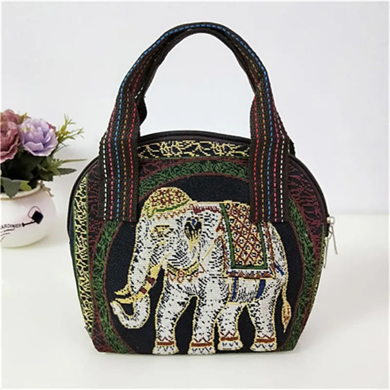 Canvas Embroidered Shell Shape Mobile Change Grocery Handbags