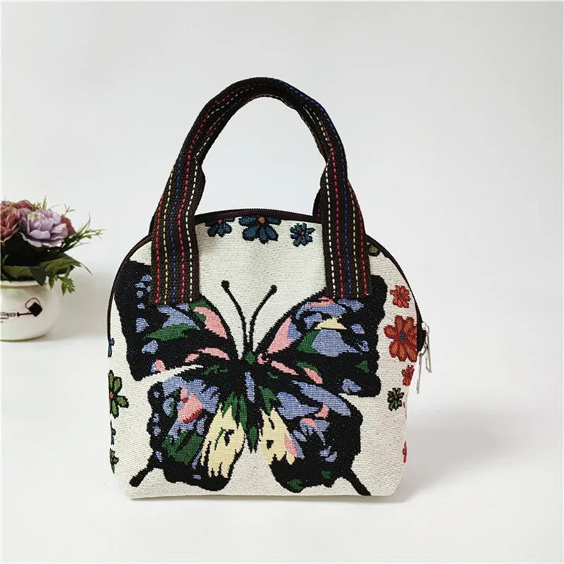 Canvas Embroidered Shell Shape Mobile Change Grocery Handbags