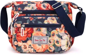 Casual Nylon Floral Shoulder Bag For Women Crossbody Bag Messenger Bags Travel Handbags With Adjustable Strap Waterproof