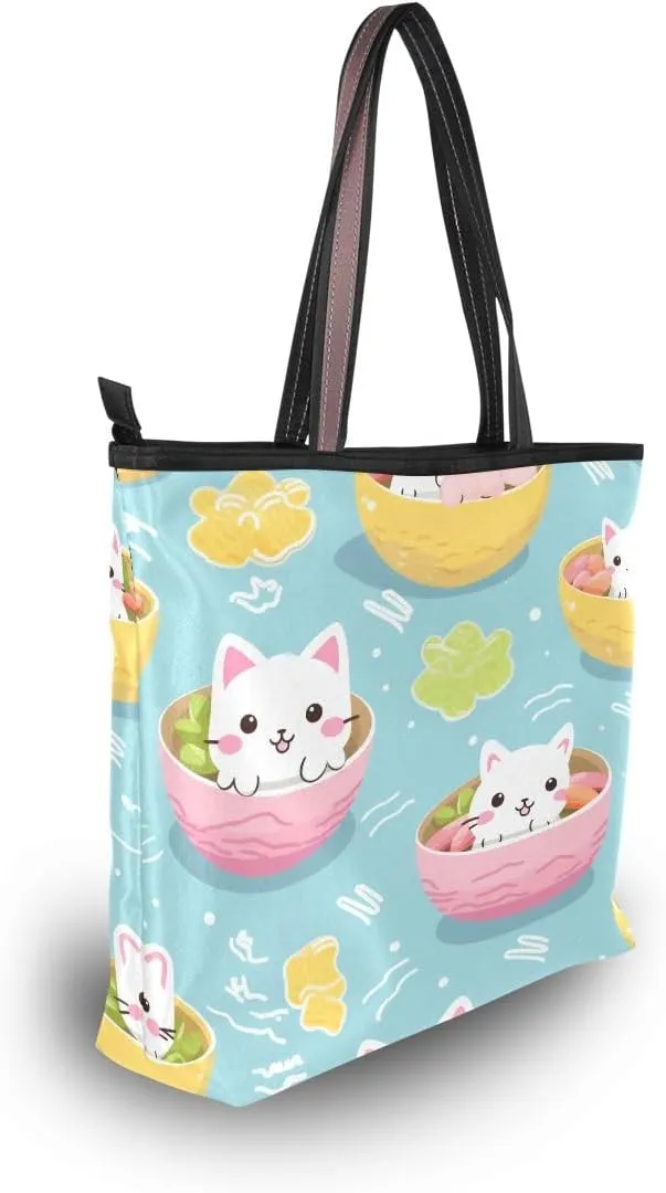 Cat in Bowl Shoulder Bags Large Handle Ladies Handbag
