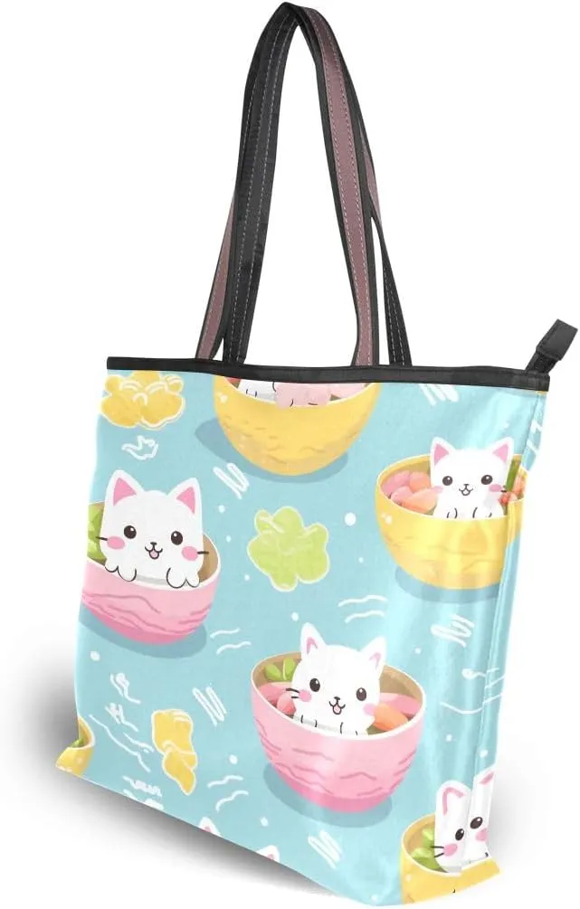 Cat in Bowl Shoulder Bags Large Handle Ladies Handbag