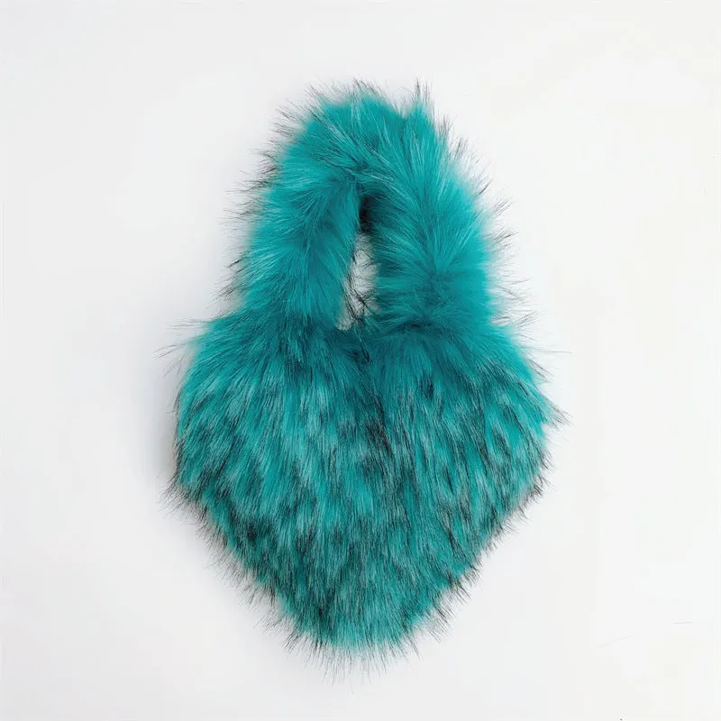 Children's Size Heart Imitation Raccoon Fur Plush Handbags