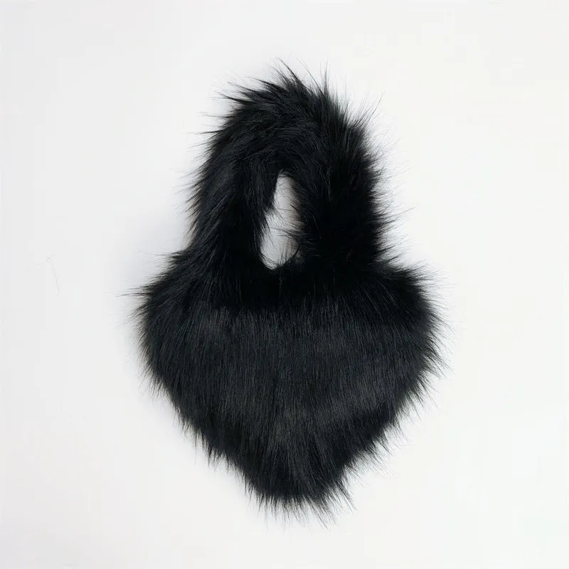 Children's Size Heart Imitation Raccoon Fur Plush Handbags