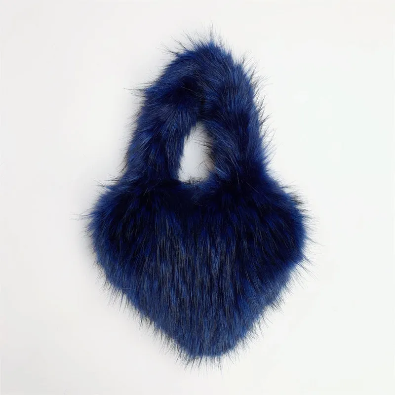 Children's Size Heart Imitation Raccoon Fur Plush Handbags