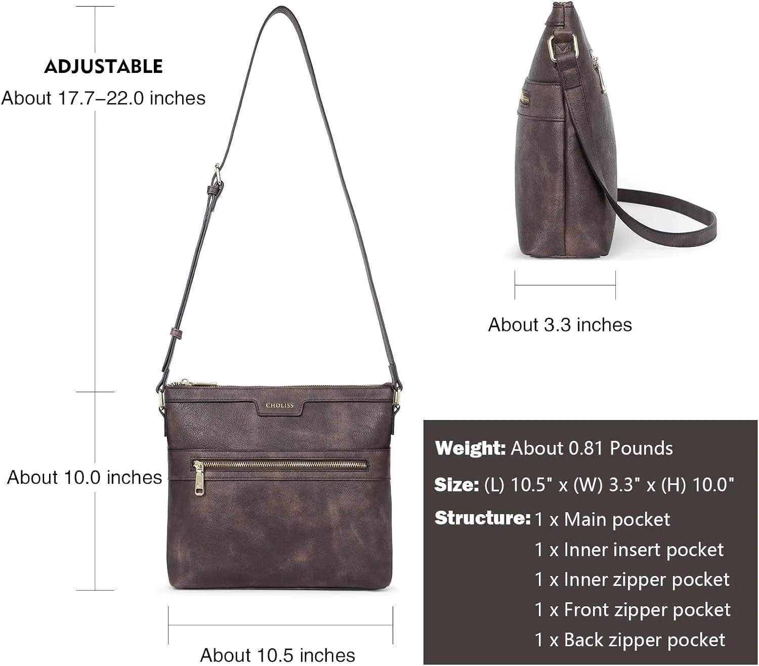 CHOLISS Large Crossbody Bags for Women, Medium Size Purses for Women with Vegan Leather