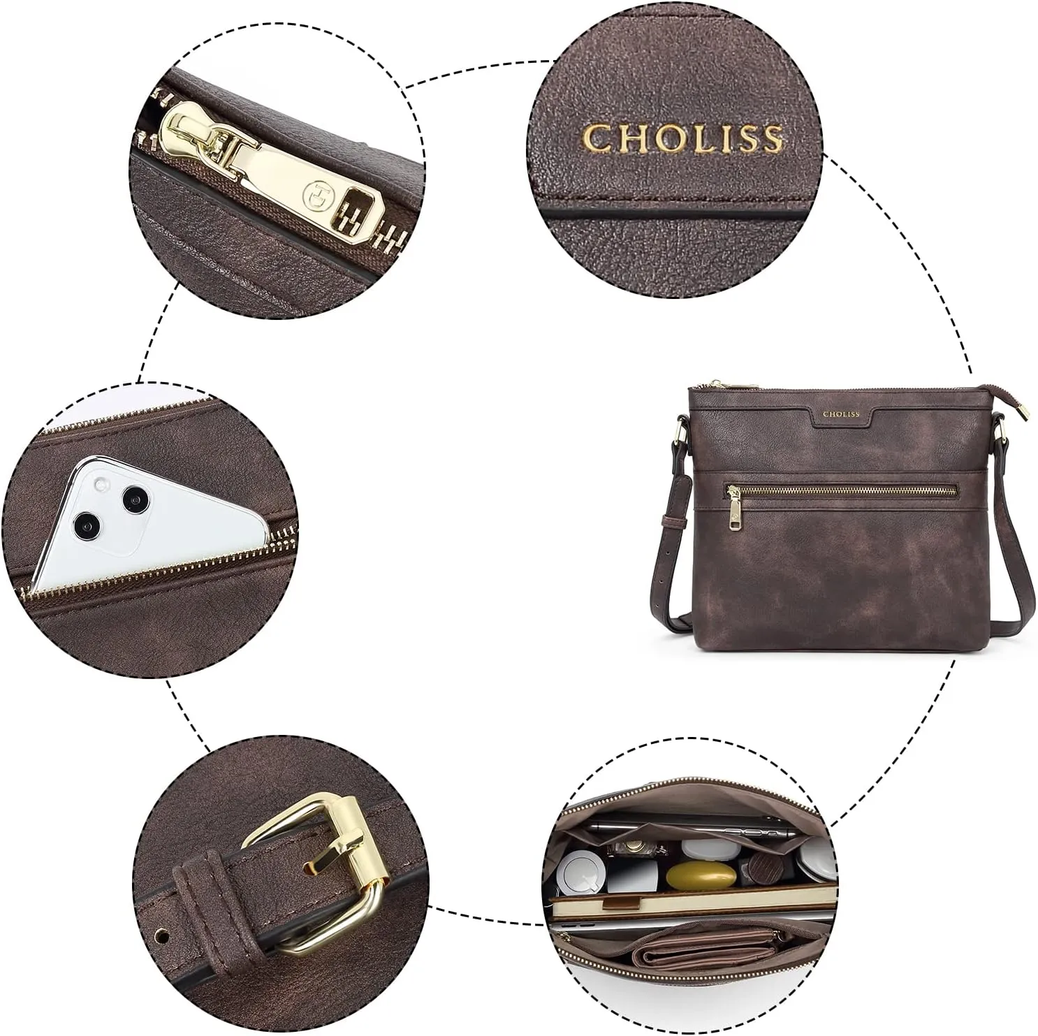 CHOLISS Large Crossbody Bags for Women, Medium Size Purses for Women with Vegan Leather