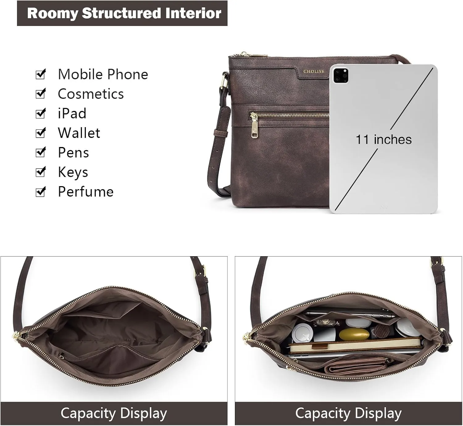 CHOLISS Large Crossbody Bags for Women, Medium Size Purses for Women with Vegan Leather