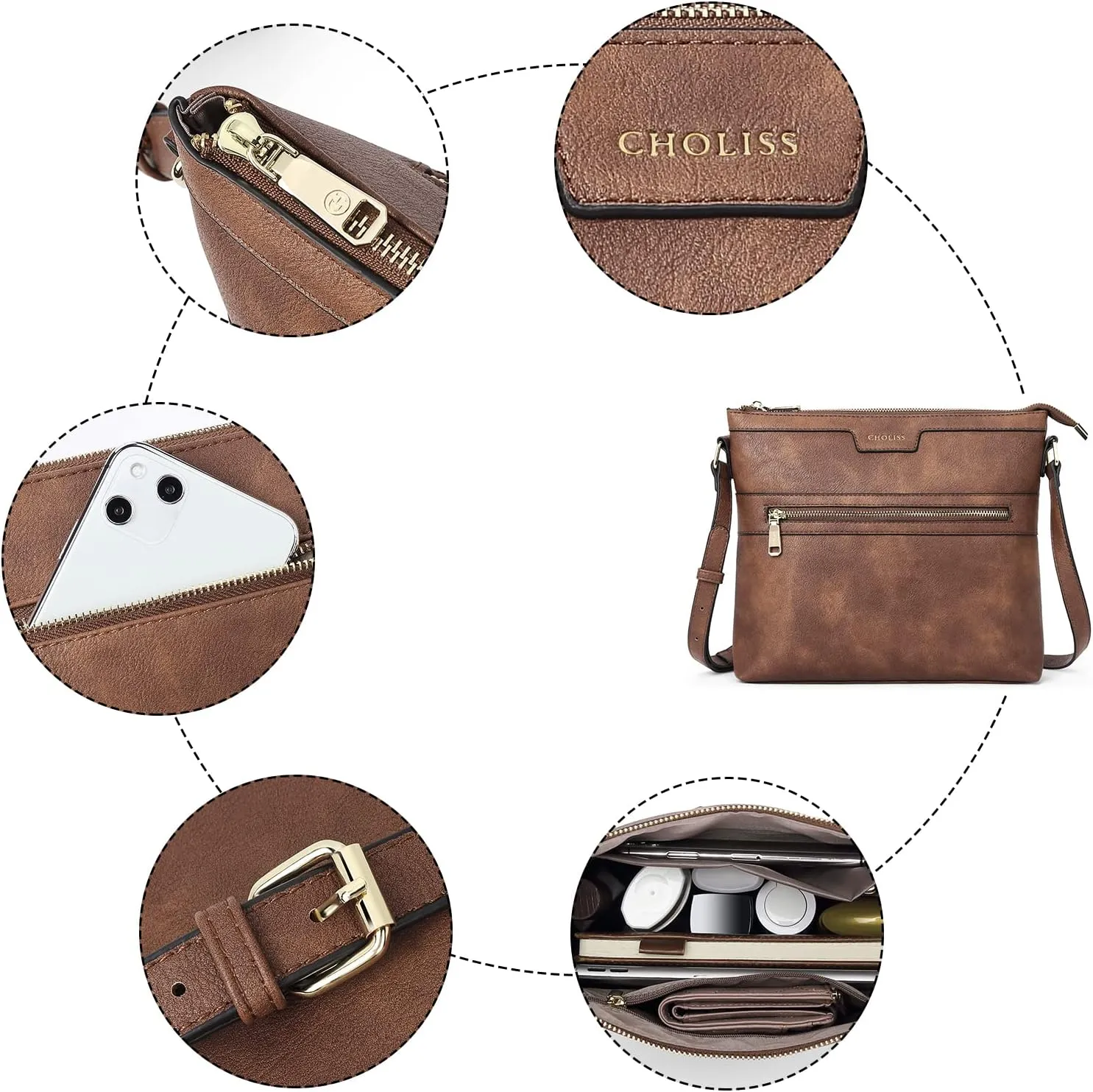 CHOLISS Large Crossbody Bags for Women, Medium Size Purses for Women with Vegan Leather