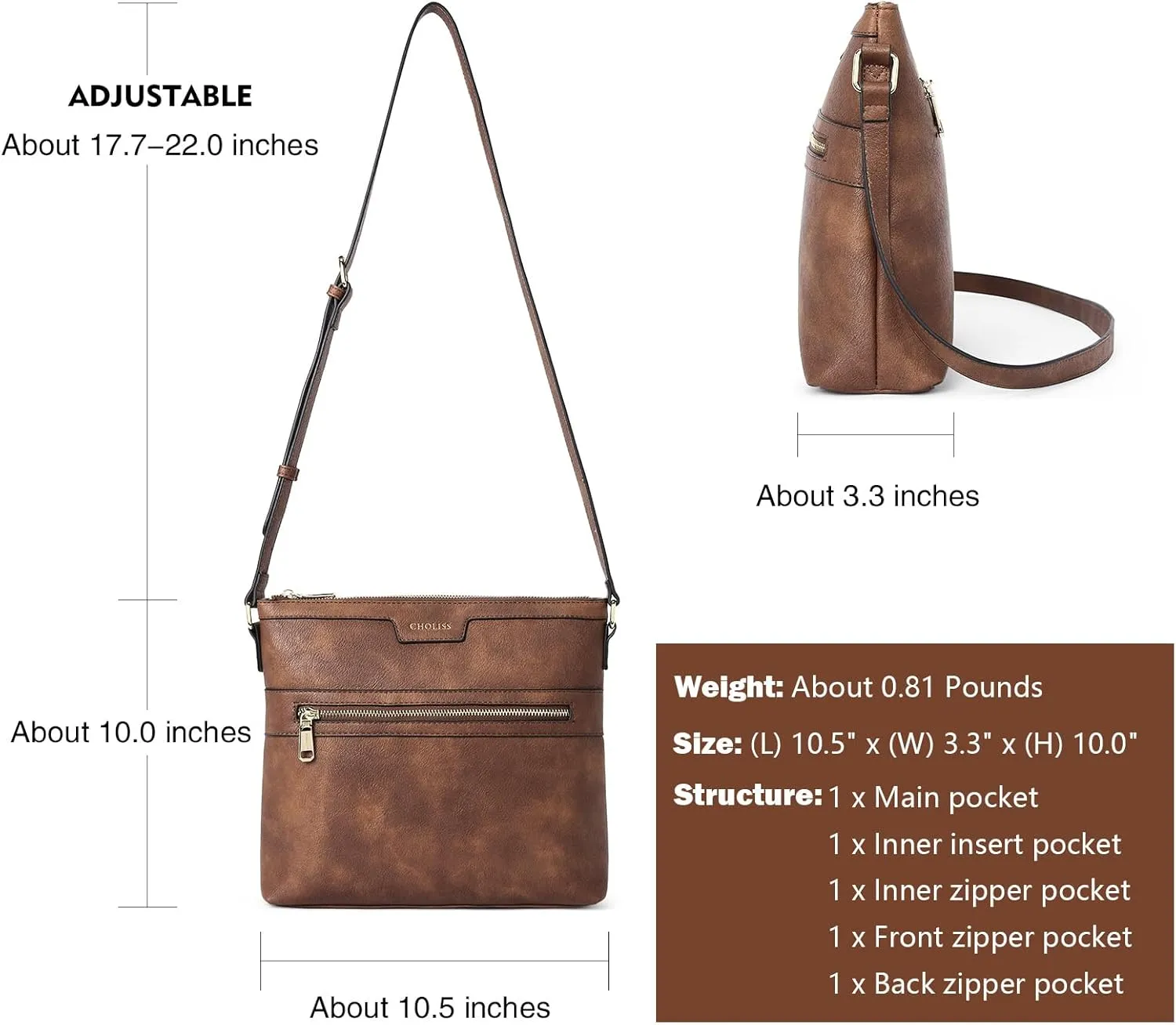 CHOLISS Large Crossbody Bags for Women, Medium Size Purses for Women with Vegan Leather