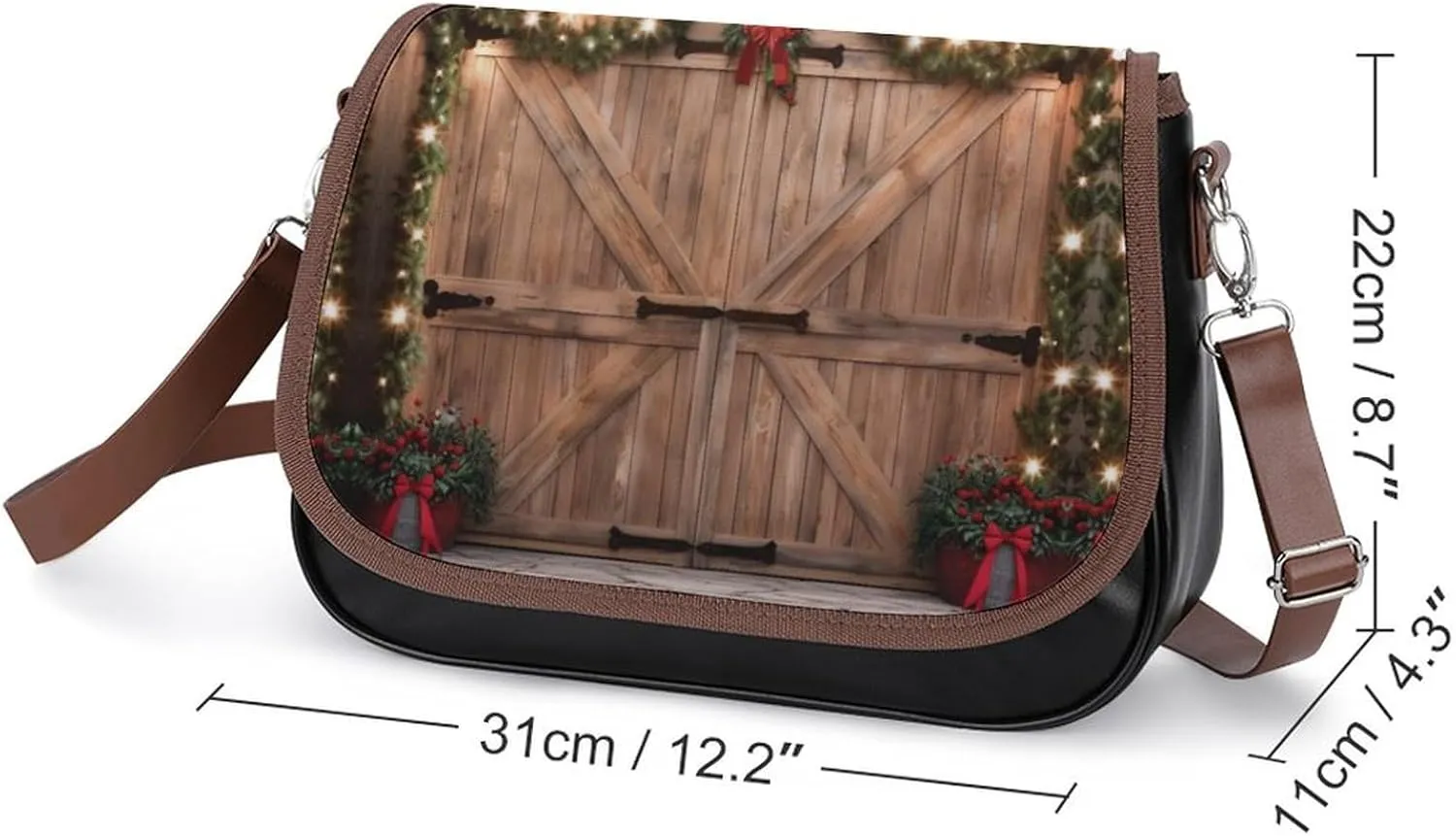 Christmas Barn Door Crossbody Bags for Women,PU Leather Tote Bag for Women,Shoulder Bag Purse for Work Shopping Travel