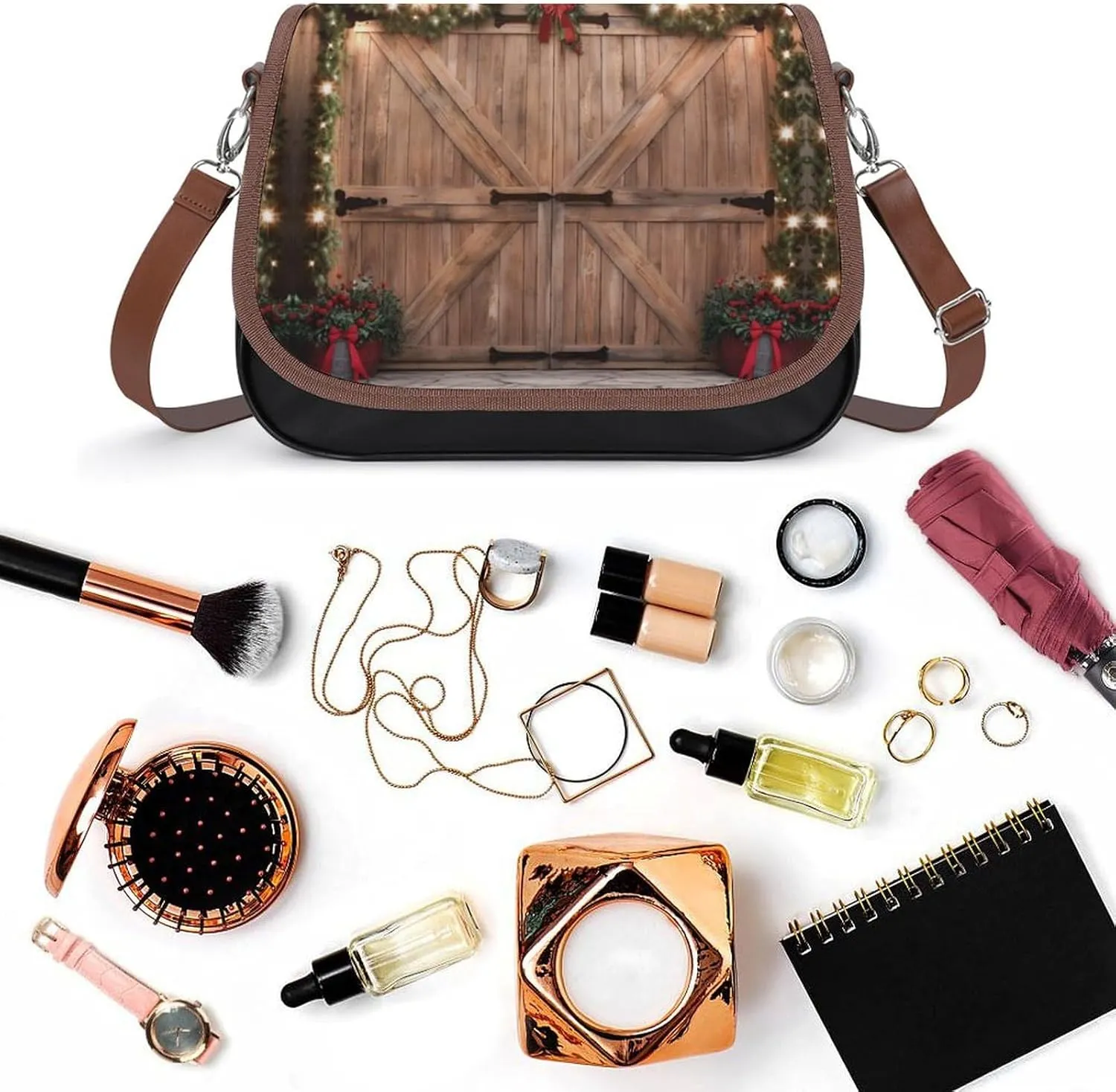 Christmas Barn Door Crossbody Bags for Women,PU Leather Tote Bag for Women,Shoulder Bag Purse for Work Shopping Travel