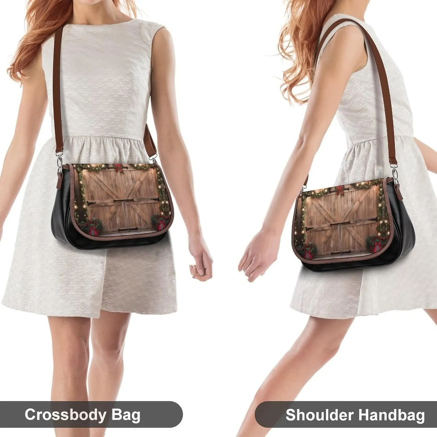 Christmas Barn Door Crossbody Bags for Women,PU Leather Tote Bag for Women,Shoulder Bag Purse for Work Shopping Travel