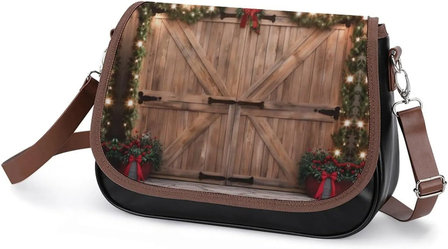 Christmas Barn Door Crossbody Bags for Women,PU Leather Tote Bag for Women,Shoulder Bag Purse for Work Shopping Travel