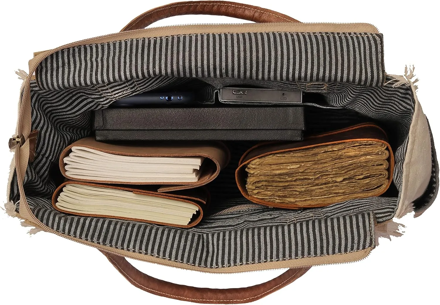 CLA Bags Sel De Mer Upcycled Canvas & Cowhide Tote