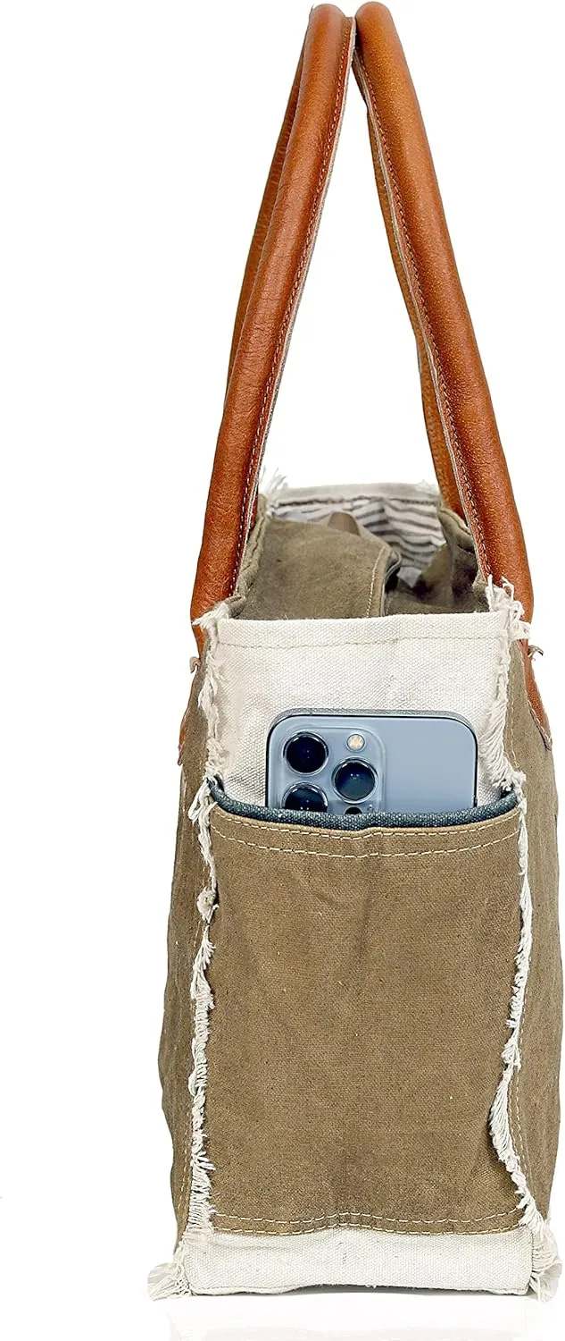 CLA Bags Sel De Mer Upcycled Canvas & Cowhide Tote
